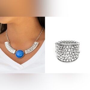 NEW - Paparazzi Silver and Blue Women's Necklace and Ring Set